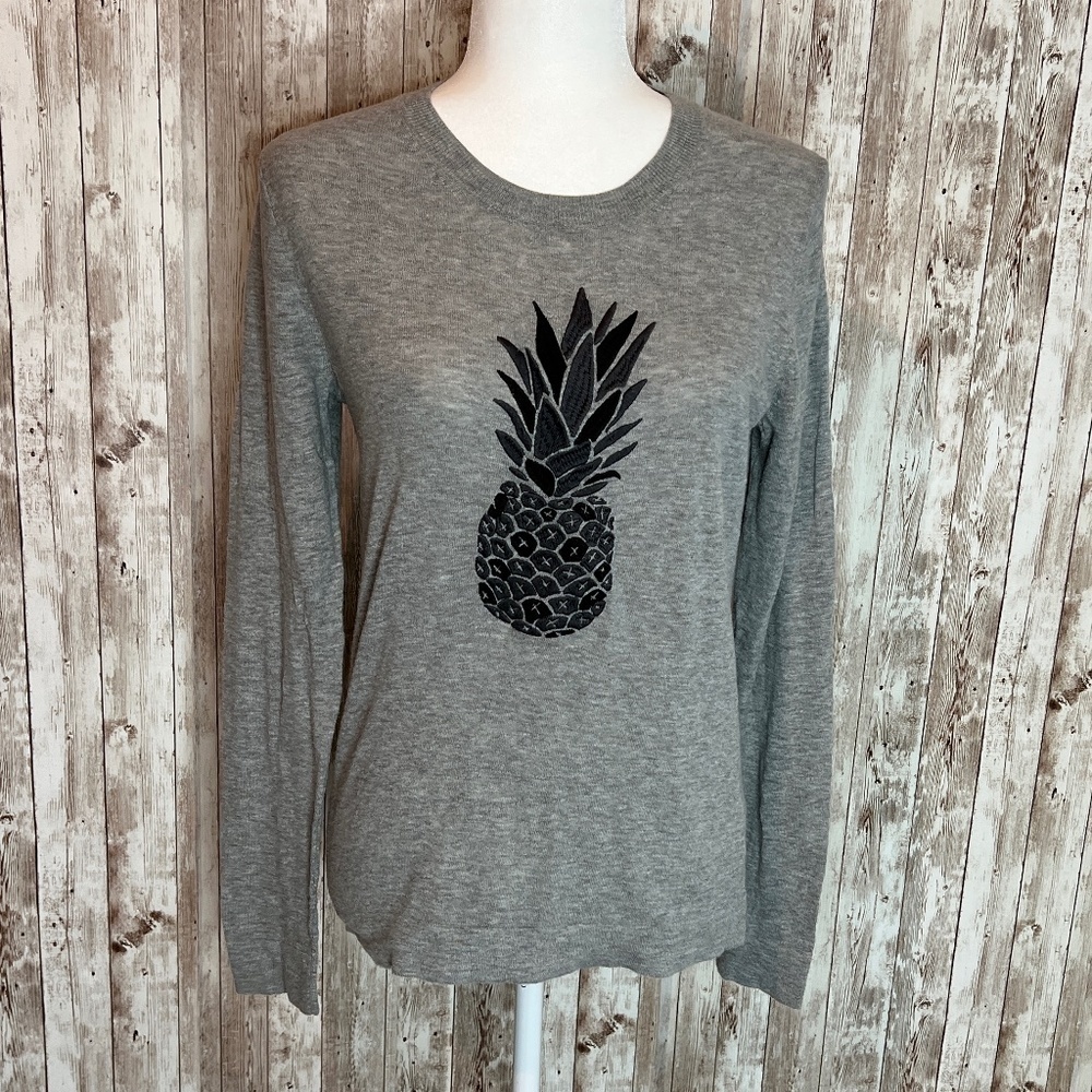 Women's Gray J. Crew Embroidered Pineapple Shirt size Medium